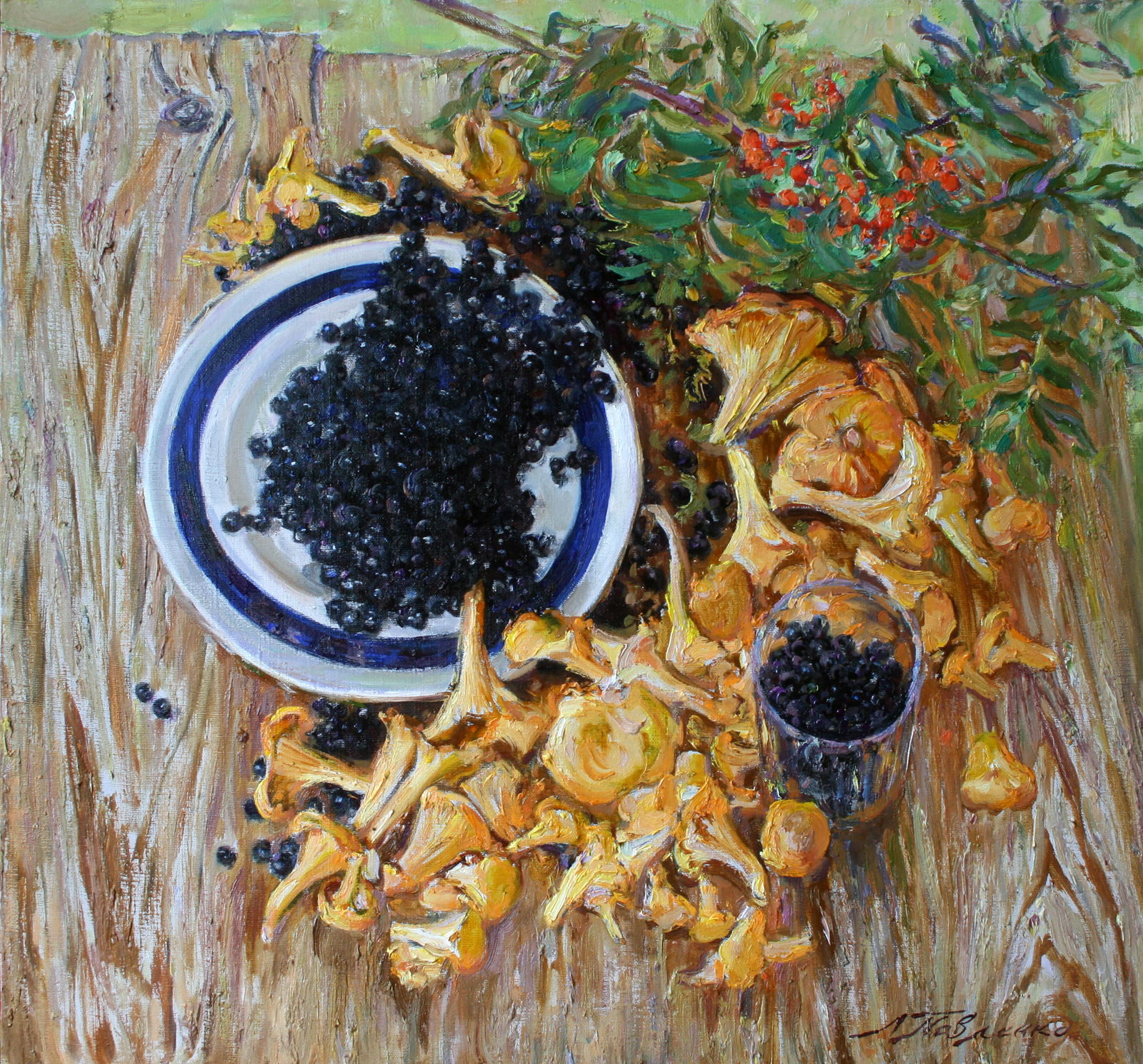 Oil painting Mushrooms and blueberries Leonid Pavlenko: Title: Oil painting Mushrooms and blueberries Leonid Pavlenko Description: 27PAVL Painter: Leonid Pavlenko Size: 60x65 cm/23.62x25.59 inches Components: oil, canvas Original painting CONDITION: