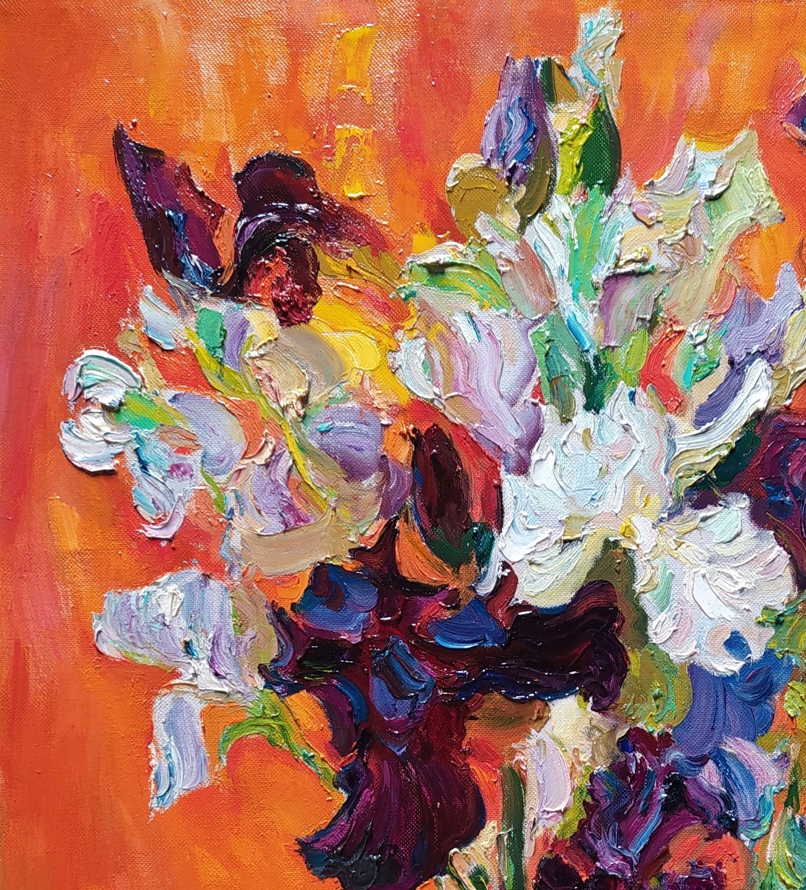 Oil painting Irises on red Leonid Pavlenko - 2