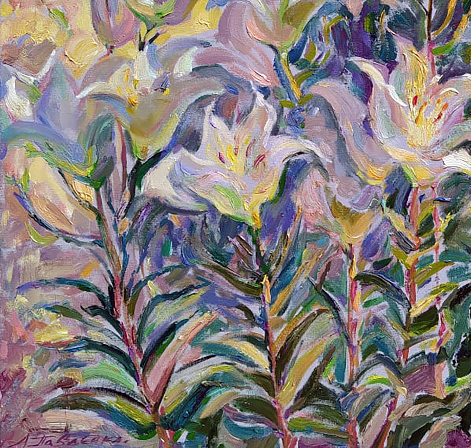 Oil painting Lilies in the garden Leonid Pavlenko - 4