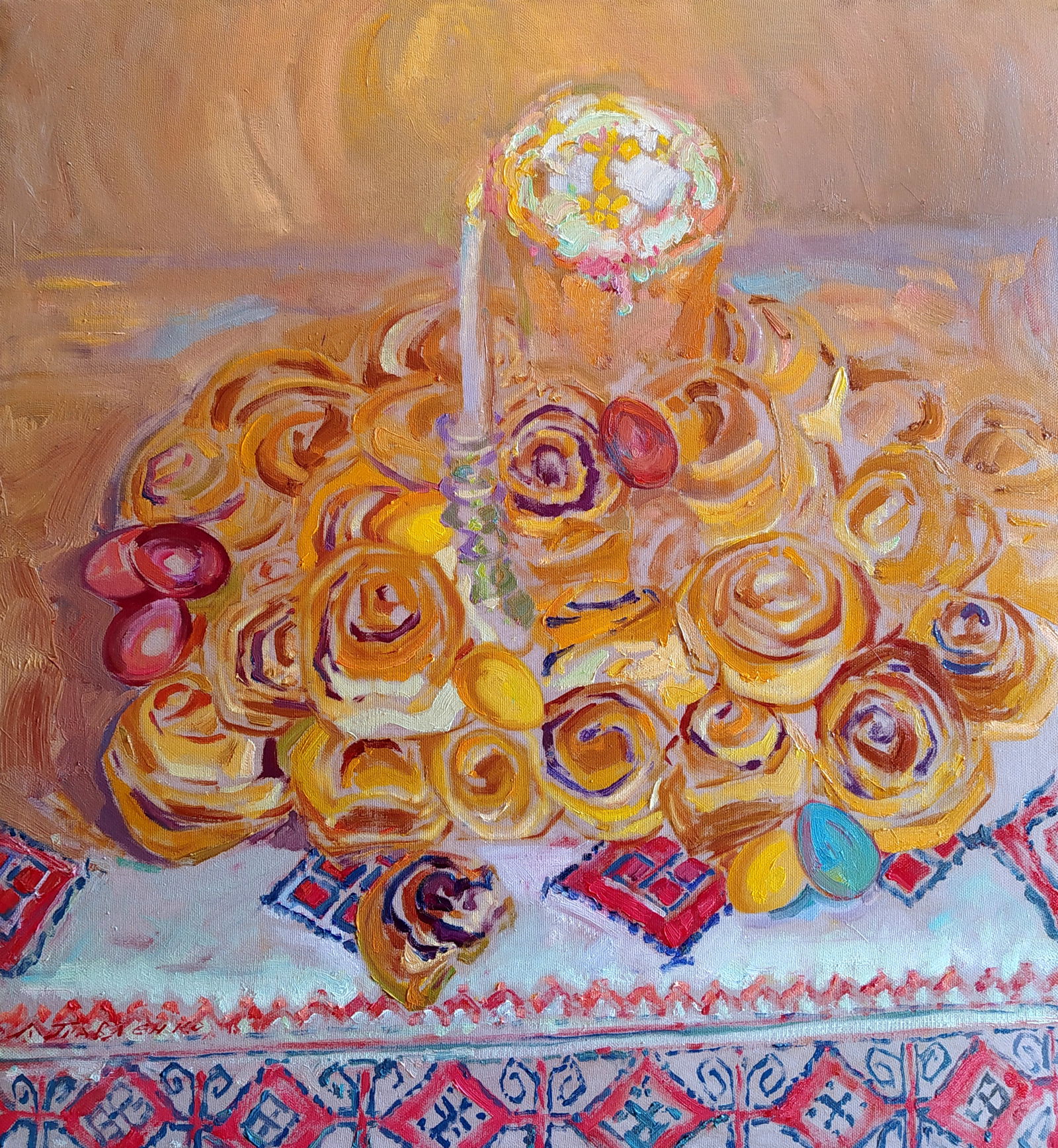 Oil painting Easter still life Leonid Pavlenko: Title: Oil painting Easter still life Leonid Pavlenko Description: 64PAVL Painter: Leonid Pavlenko Size: 75x70 cm/29.52x27.55 inches Components: oil, canvas Original painting CONDITION: excellent