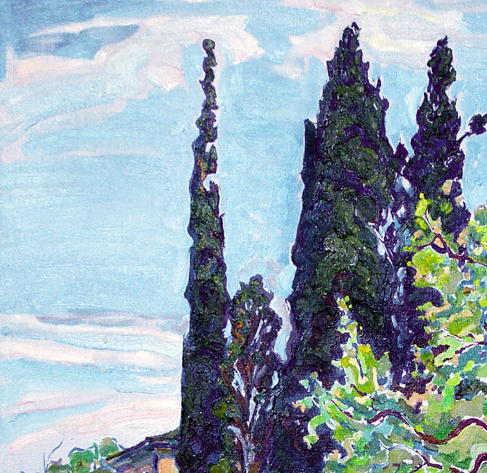 Oil painting Landscape with cypress trees Leonid Pavlenko - 2