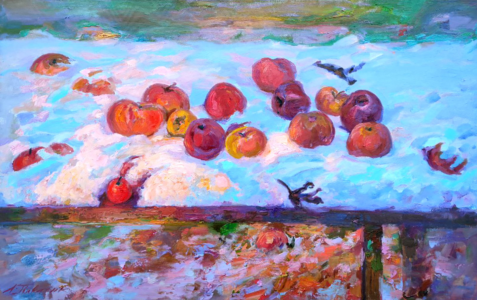 Oil painting Christmas apples Leonid Pavlenko: Title: Oil painting Christmas apples Leonid Pavlenko Description: 70PAVL Painter: Leonid Pavlenko Size: 50x80 cm/19.68x31.49 inches Components: oil, canvas Original painting CONDITION: excellent