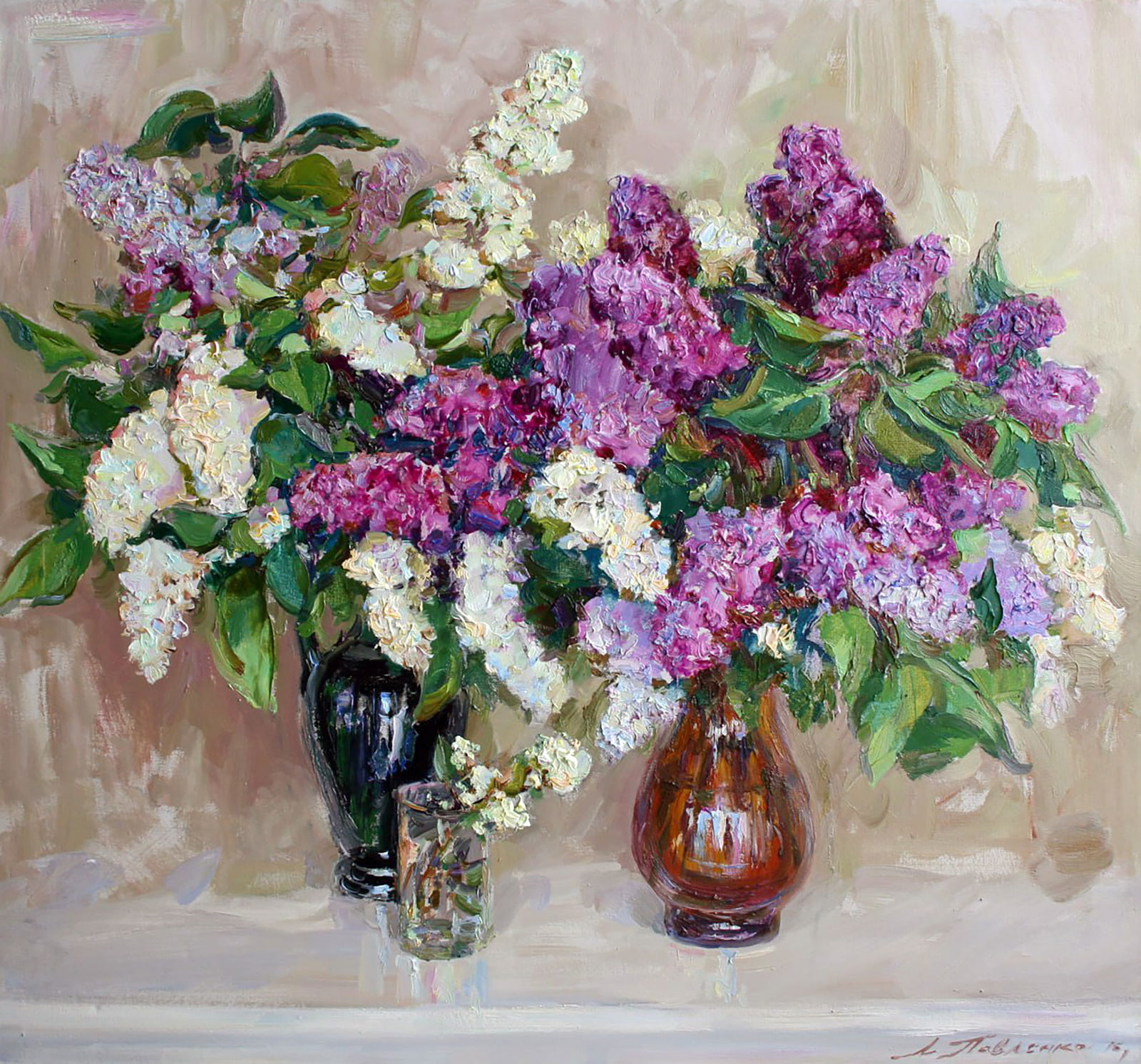 Oil painting Lilac Leonid Pavlenko: Title: Oil painting Lilac Leonid Pavlenko Description: 73PAVL Painter: Leonid Pavlenko Size: 70x75 cm/27.55x29.52 inches Components: oil, canvas Original painting CONDITION: excellent ARTIST: Born