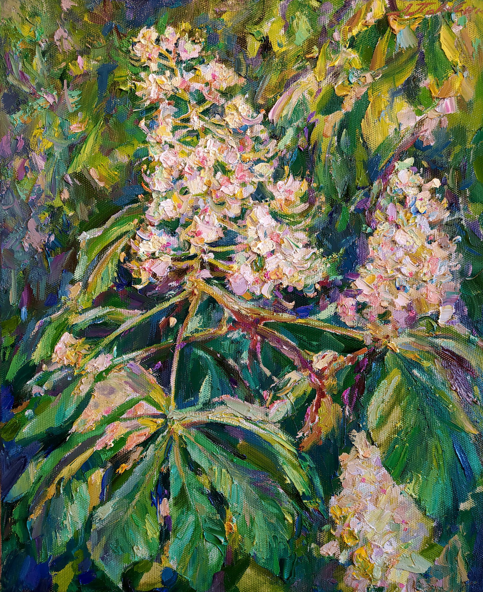 Oil painting Blooming chestnuts Leonid Pavlenko: Title: Oil painting Blooming chestnuts Leonid Pavlenko Description: 91PAVL Painter: Leonid Pavlenko Size: 60x50 cm/23.62x19.68 inches Components: oil, canvas Original painting CONDITION: excellent