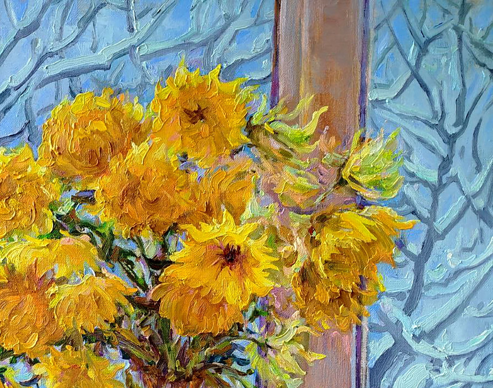 Oil painting Yellow chrysanthemums Leonid Pavlenko - 3