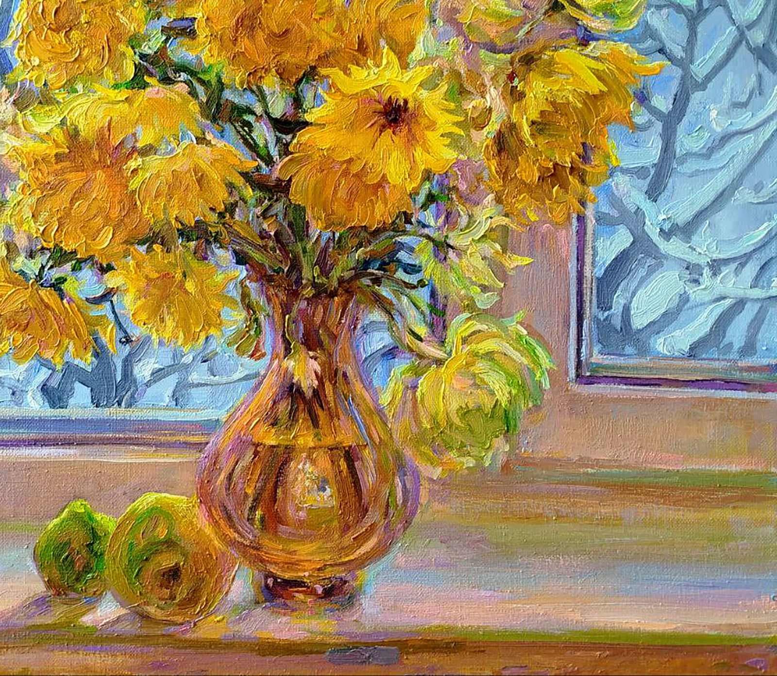 Oil painting Yellow chrysanthemums Leonid Pavlenko - 5