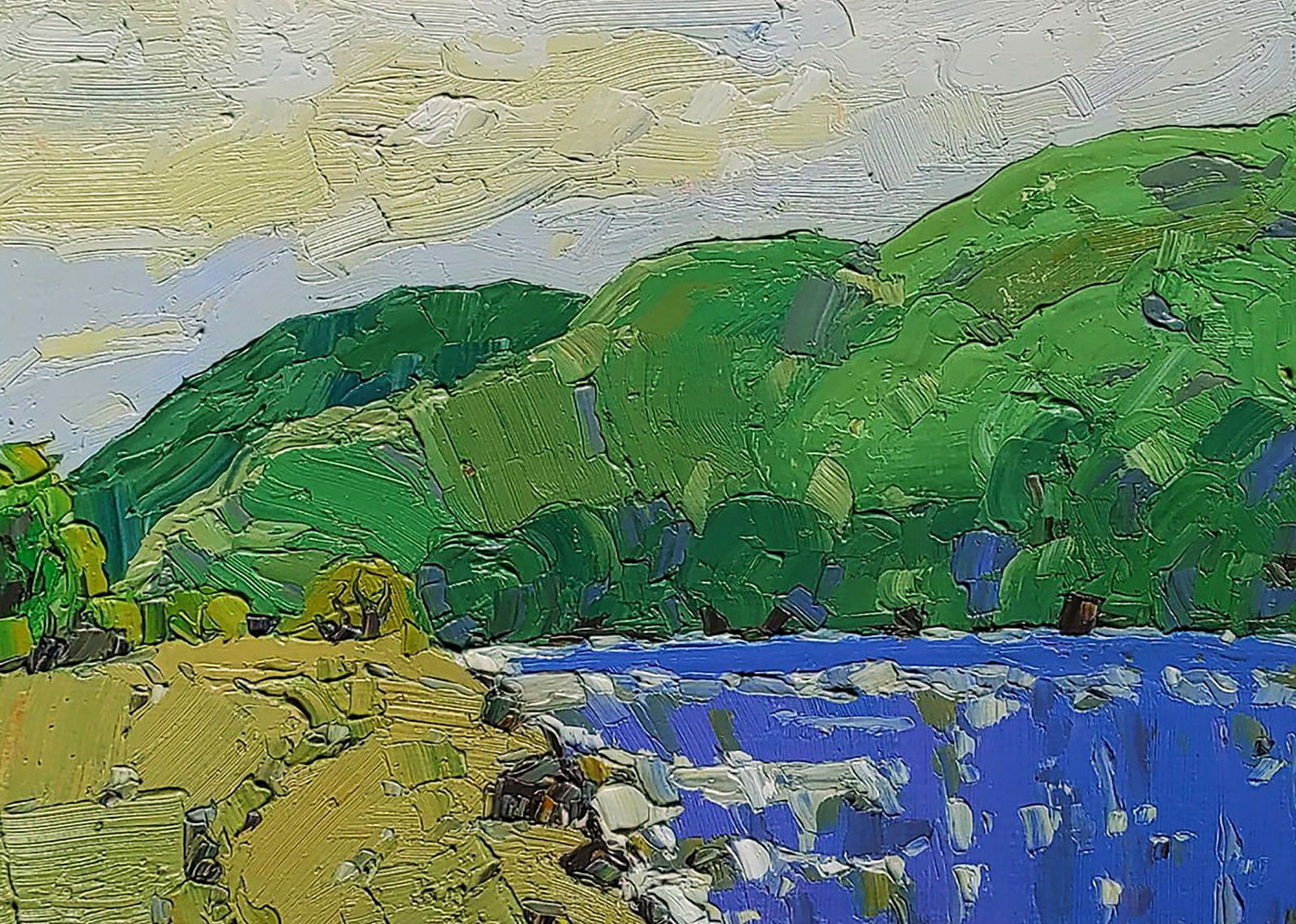 Oil painting Spring on the river Yaroslav Savchyn: Title: Oil painting Spring on the river Yaroslav Savchyn Description: 9SAVCH Painter: Yaroslav Savchyn Size: 37x38 cm/14.56x14.96 inches Components: oil, canvas on cardboard Original painting