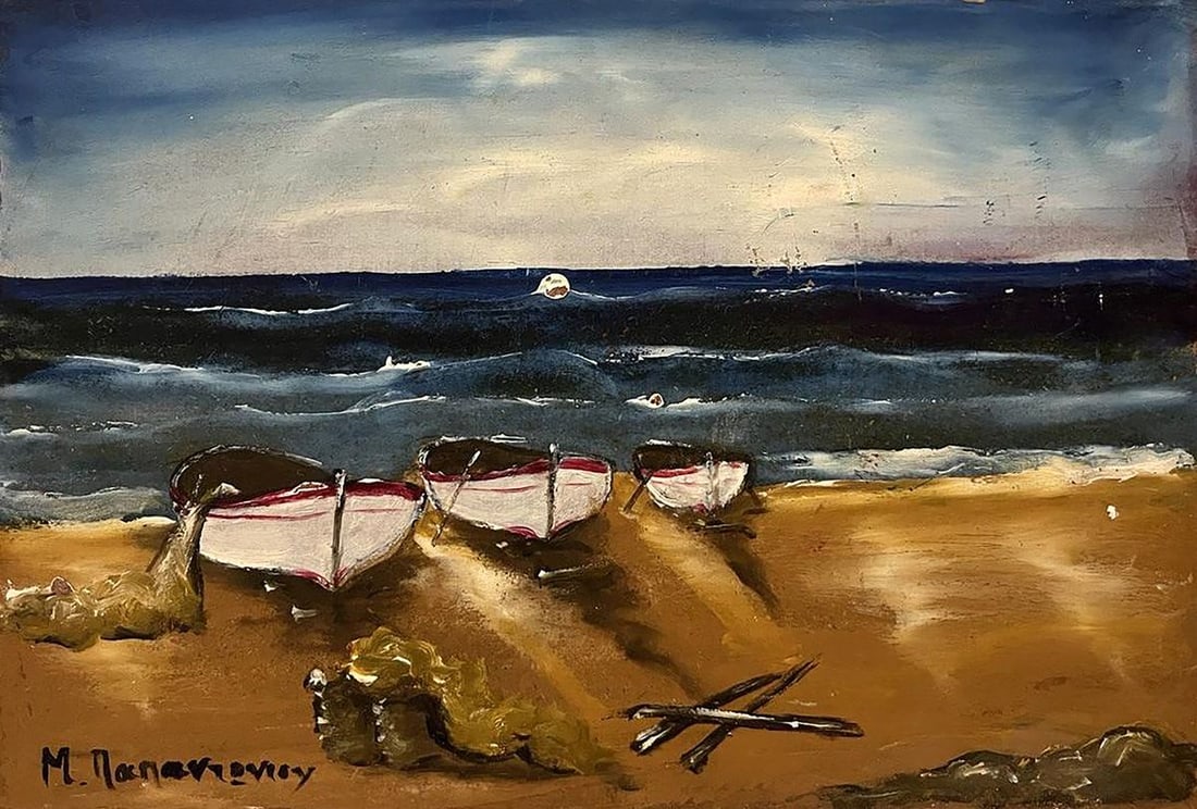 Oil painting Boats on the shore Unknown artist (1 of 8)