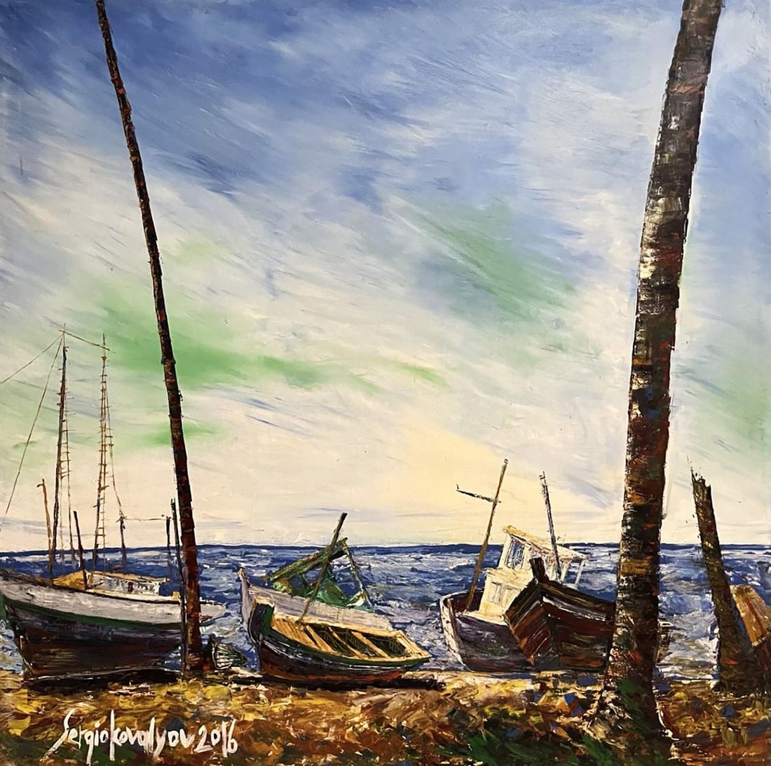 Oil painting Dock Serhiy Kovalev: Title: Oil painting Dock Serhiy Kovalev Description: Galler 98 *** ABOUT THIS PAINTING *** * TITLE: "Dock" * ARTIST: Serhiy Kovalev * SIZE: 140x140 cm/'55.11x55.11 inches' * MEDIUM: oil, canvas * HAND