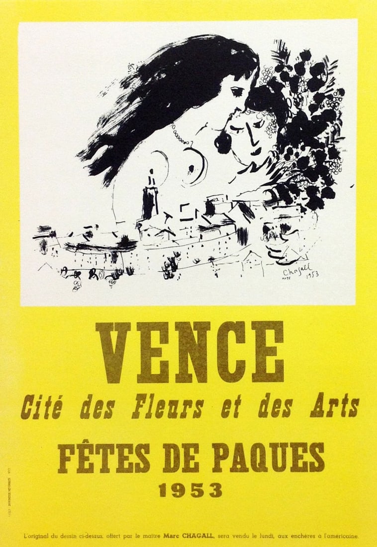 Chagall Lithograph 18 Vence 1953: Title: Chagall Lithograph 18 Vence 1953 Description: Title: Vence, fetes de paques 1953 Artist: Marc Chagall Country: Russia Medium: Lithograph Paper size: 12.5 X 9.5 inch Printed: 1959 by Mourlot Fre