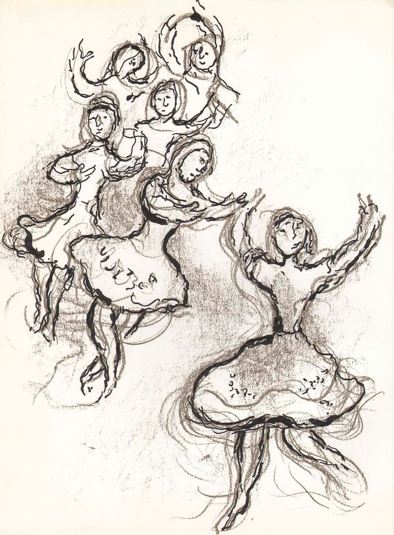 Marc Chagall Lithograph Sketch 2 for Paris Opera: Title: Marc Chagall Lithograph Sketch 2 for Paris Opera Description: Artist: Marc Chagall Country: Russia Title: Sketch 2 Medium: Lithograph unsigned not numbered Printed: by Mourlot, France 1966 Pape