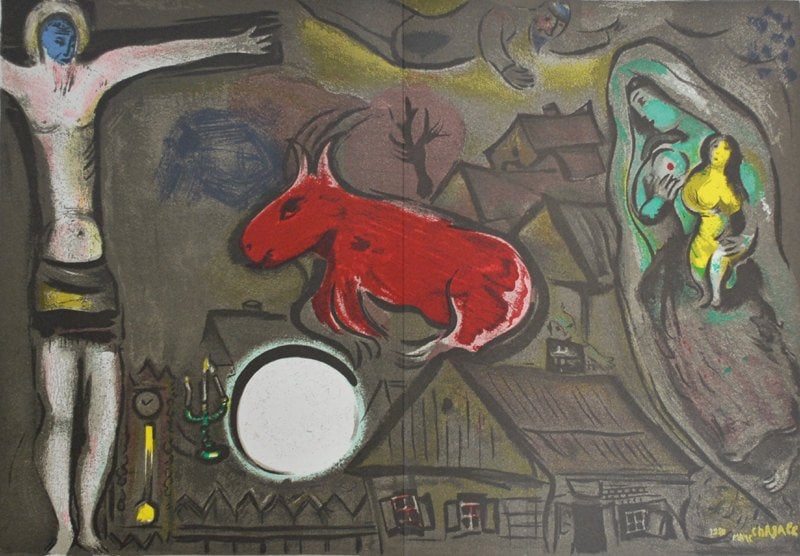 1950 Chagall Lithograph DM0227d Derriere le Miroir: Title: 1950 Chagall Lithograph DM0227d Derriere le Miroir Description: Artist: Marc Chagall Country: Russia Title: Untitled DM0227d Medium: Lithograph Mark: signed in plate, not numbered Printed: 1950