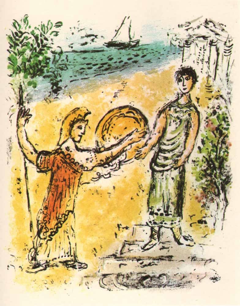 1989 Chagall Lithograph v2-6 Odyssee Athene and Telemachus (1 of 1)