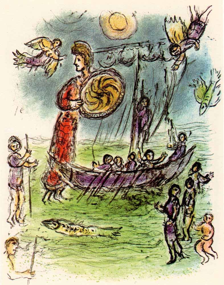 1989 Chagall Lithograph v1-3 Odyssee Athene guides Telemachus Boat (1 of 1)