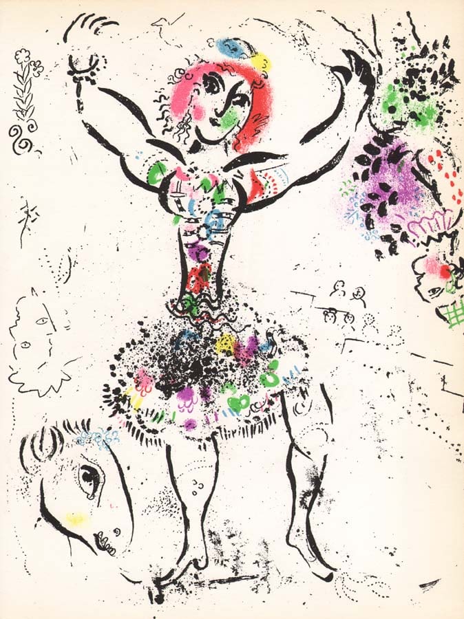 1960 Marc Chagall Original Lithograph La Jongleuse: Title: 1960 Marc Chagall Original Lithograph La Jongleuse Description: Artist: Marc Chagall Country: Russia-France Title: La Jongleuse Medium: Original Lithograph Marks: Not signed, not numbered