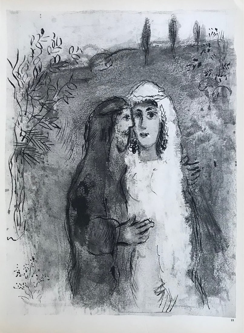 Chagall P23 Drawings for the Bible The two Daughters of Laban: Title: Chagall P23 Drawings for the Bible The two Daughters of Laban Description: Title: The two Daughters of Laban Artist: Marc Chagall Country: Russia Medium: Heliogravure P23 Marks: Not signed not