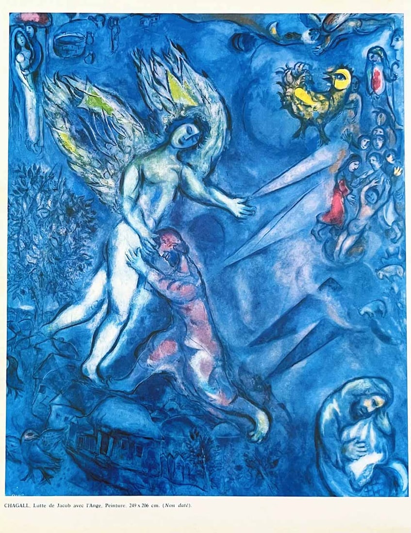 Marc Chagall Lutte de Jacob avec l'Ange XXe Siecle 1967: Title: Marc Chagall Lutte de Jacob avec l'Ange XXe Siecle 1967 Description: Artist: Marc Chagall Country: Russia - France Title: Lutte de Jacob avec l'Ange (after painting) Medium: Offset Marks: Not