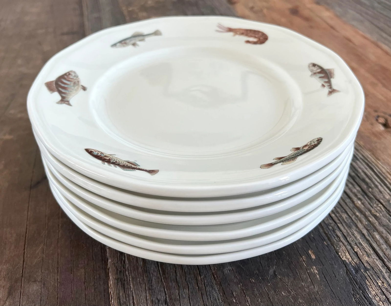 1970s Richard Ginori Italy Nautical Fish Porcelain Plates- Set of 6 - 4
