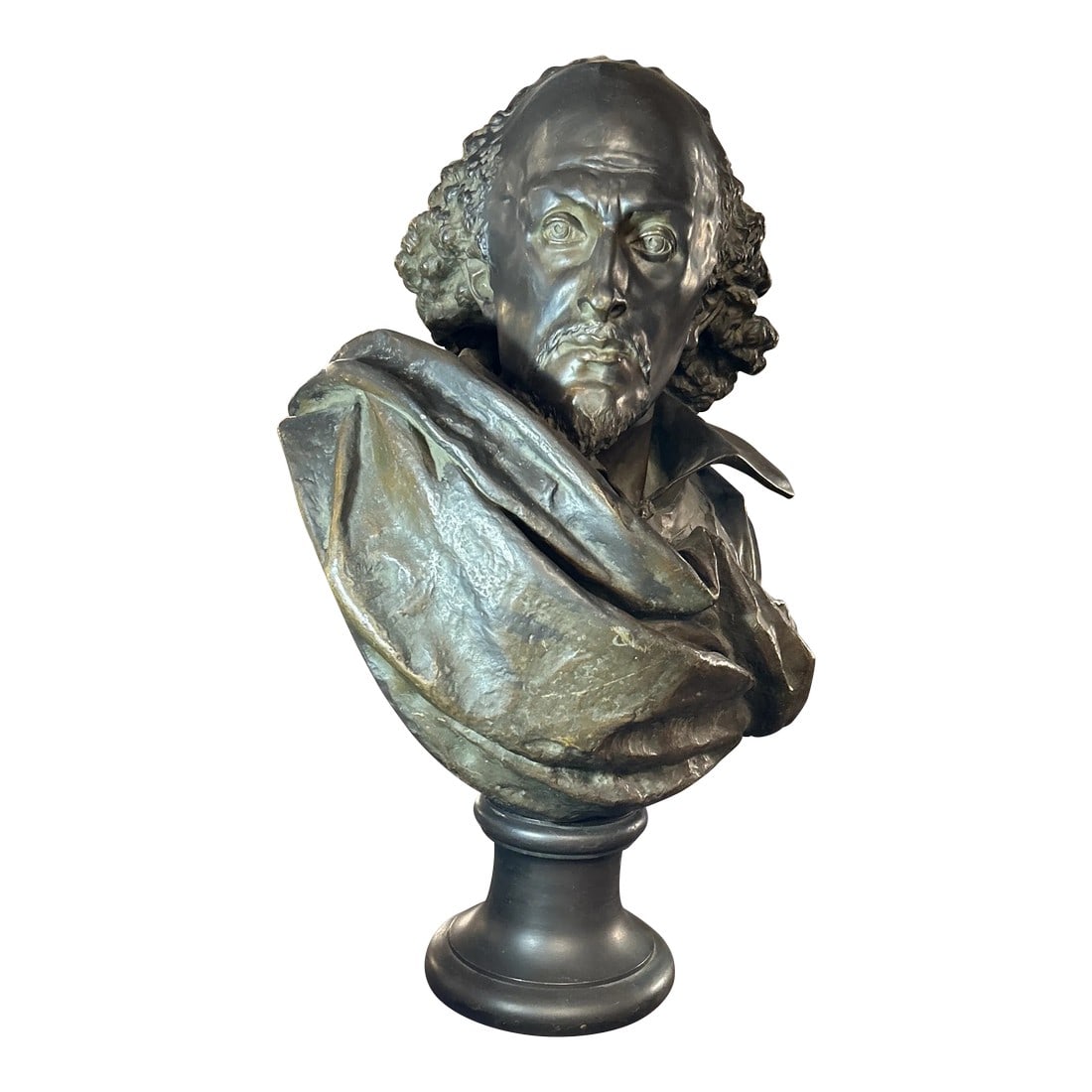 Late 19th Century Original Period French Patinated Bronze Bust of Shakespeare Signed A. Carrier: we are pleased to introduce an original French Patinated bronze , life size William Shakespeare circa 1880. The bronze stands 24 inches tall, signed Carrier Belluse, original foundry mark.Good conditi