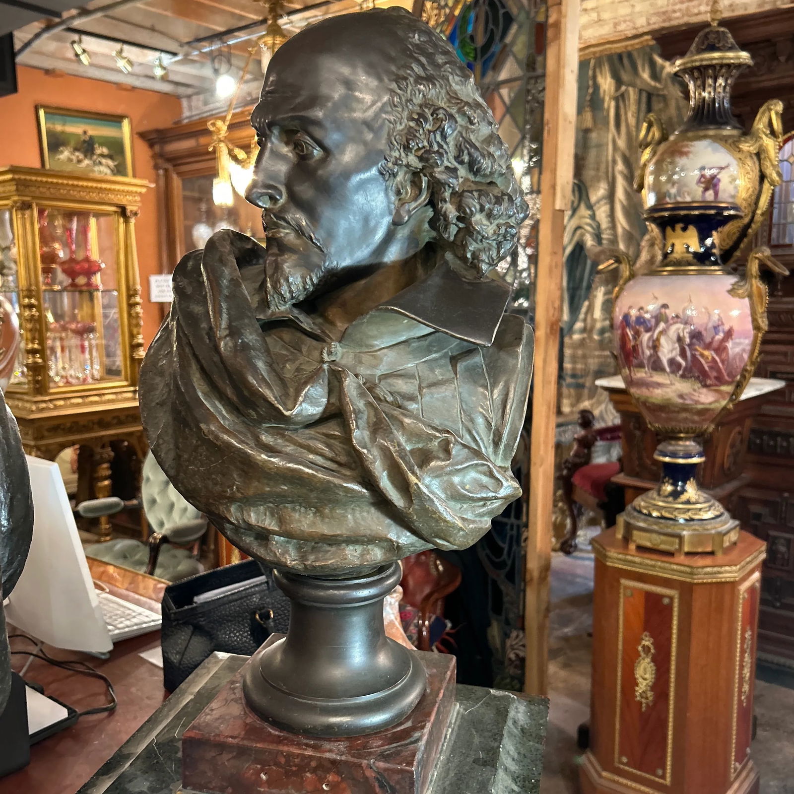 Late 19th Century Original Period French Patinated Bronze Bust of Shakespeare Signed A. Carrier - 3