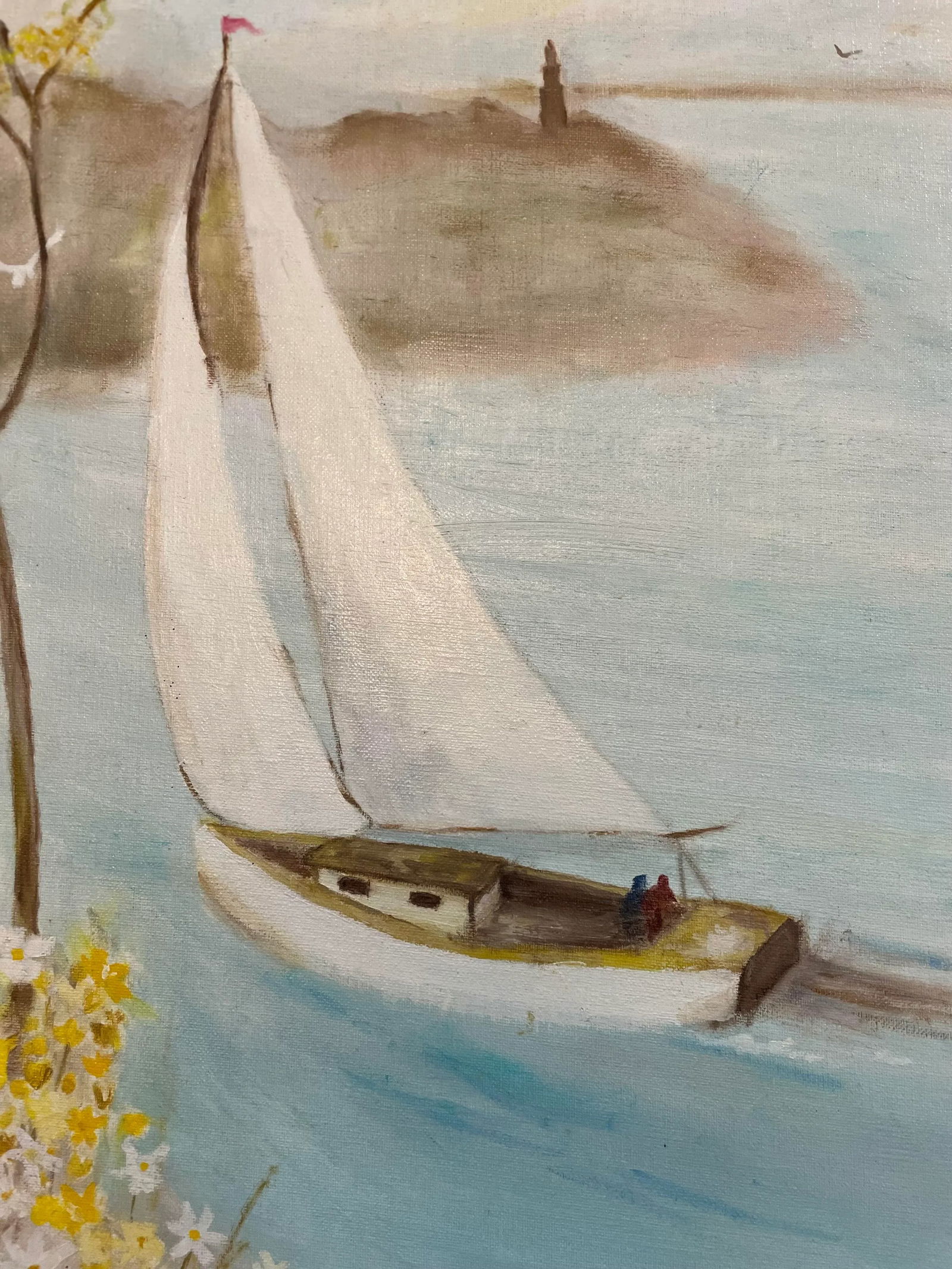 1970s Realist Sailing Oil Painting on Flat Canvas - 2