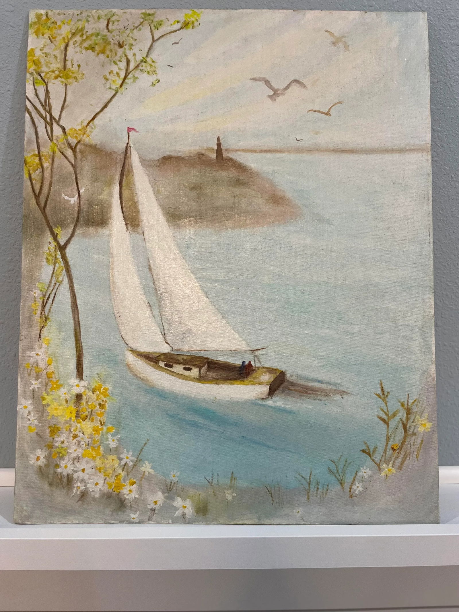 1970s Realist Sailing Oil Painting on Flat Canvas - 3