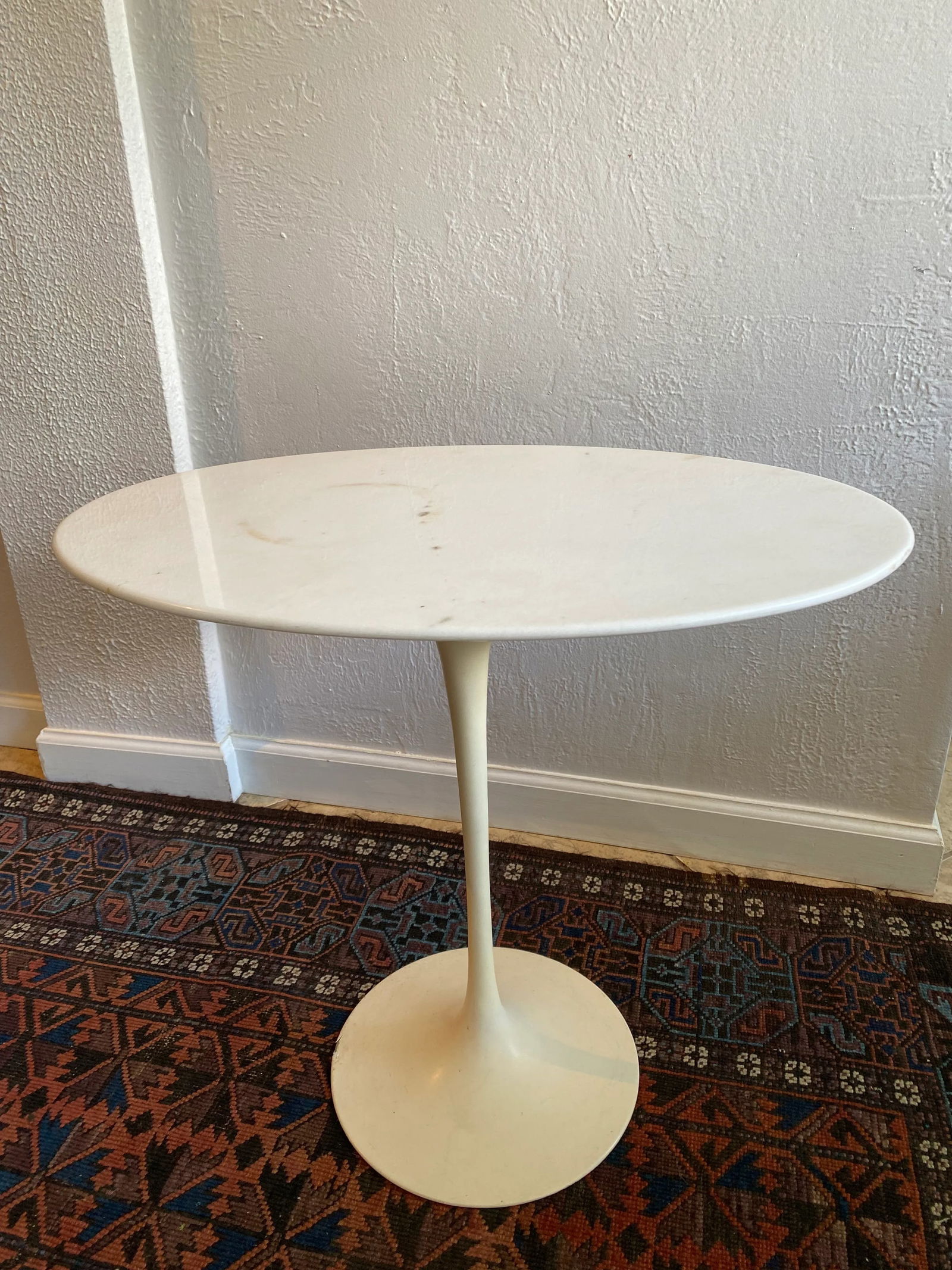 1960s Vintage Knoll Style White Marble Top Eero Saarinen Style Oval Tulip Side Table - 12