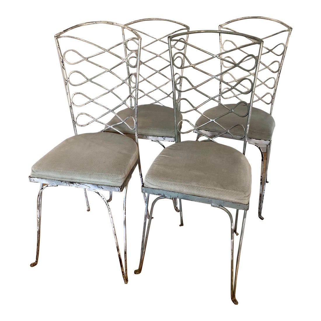1960s Metal Chairs in the Style of RenÃ© Prou, Set of 4 Paris Seating: An elegant set of eight French wrought iron chairs in the manner of René Prou and dating from the late C20th. The Chairs are in very good condition and each measure Depth 41 x Width 42 x Height 1