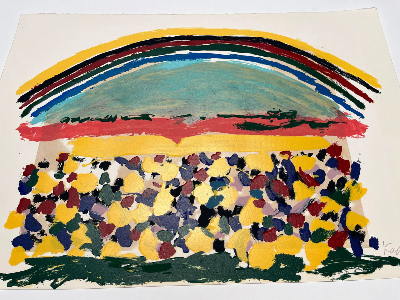 Original Hand Signed Limited Edition Menashe Kadishman Serigraph of Rainbow Over a Field - 3