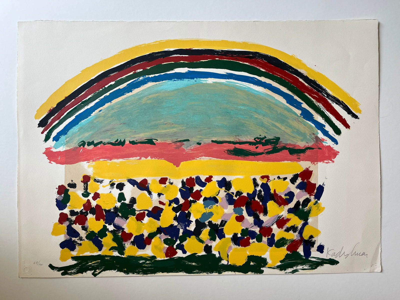 Original Hand Signed Limited Edition Menashe Kadishman Serigraph of Rainbow Over a Field - 8