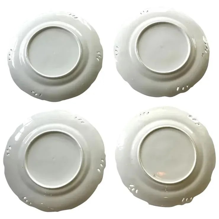 Antique English Hand-Painted Landscape Scenes Pierced Work Gilt Edges Cabinet Plates- Set of 8 - 4