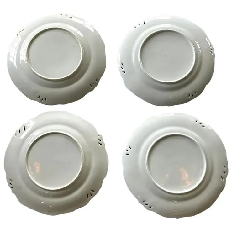 Antique English Hand-Painted Landscape Scenes Pierced Work Gilt Edges Cabinet Plates- Set of 8 - 6