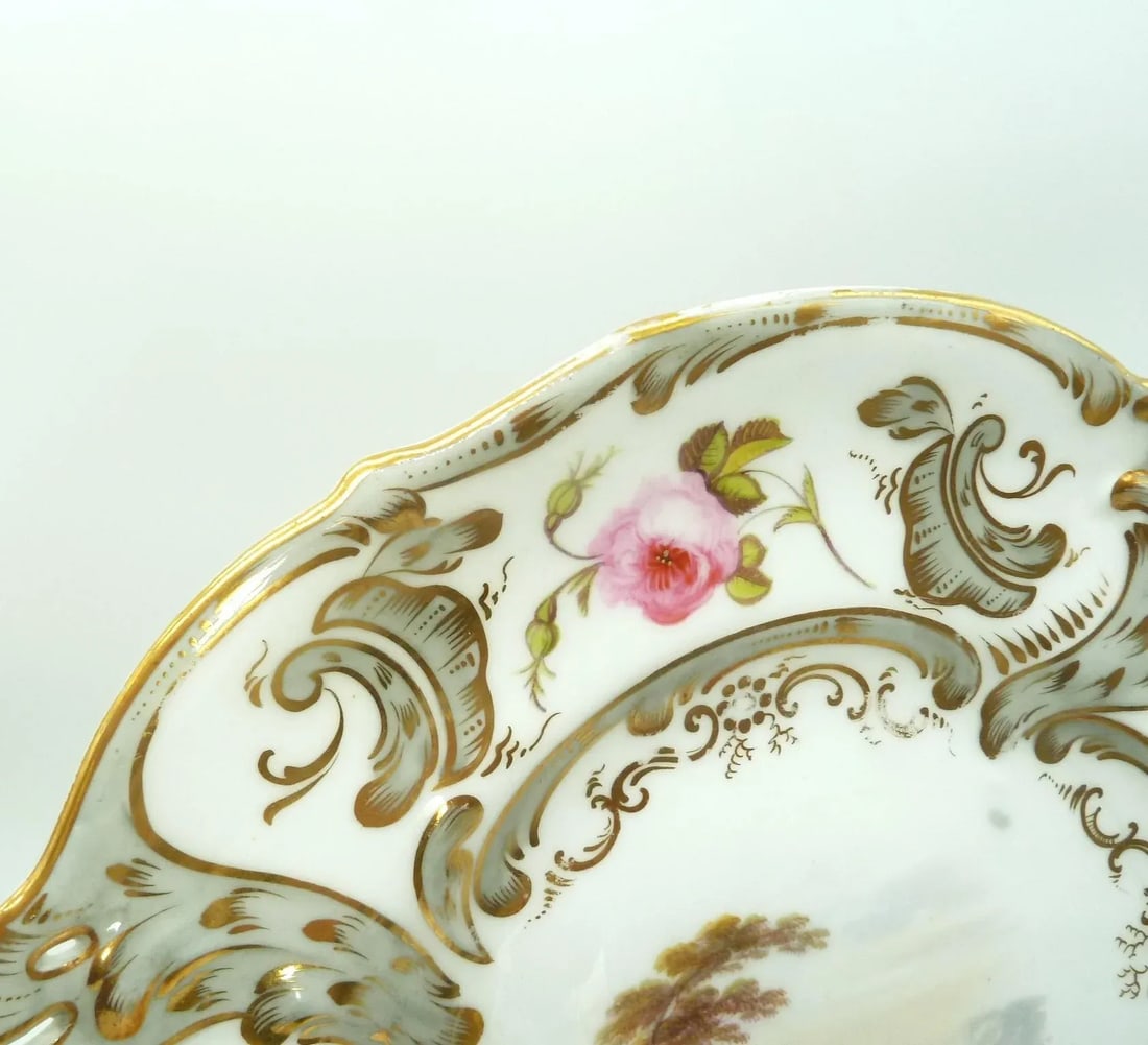 Antique English Hand-Painted Landscape Scenes Pierced Work Gilt Edges Cabinet Plates- Set of 8 - 7