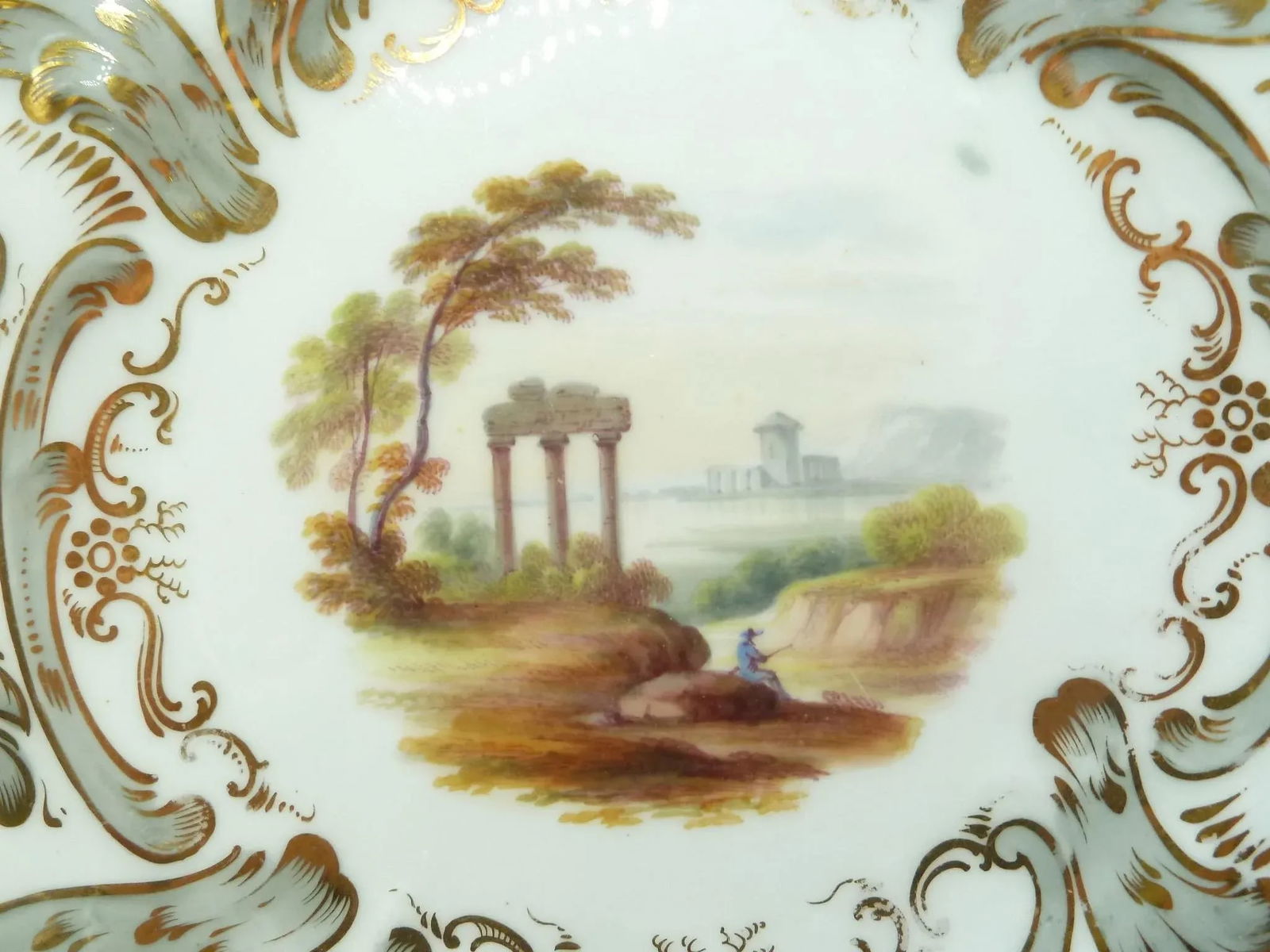 Antique English Hand-Painted Landscape Scenes Pierced Work Gilt Edges Cabinet Plates- Set of 8 - 8