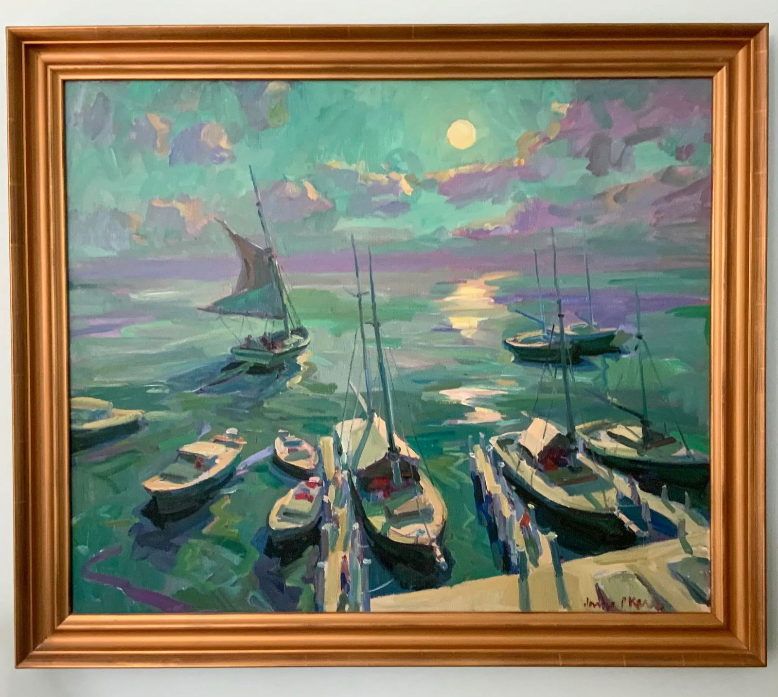 Moonlight Sail Impressionist Seascape Oil Painting by James P. Kerr - 5