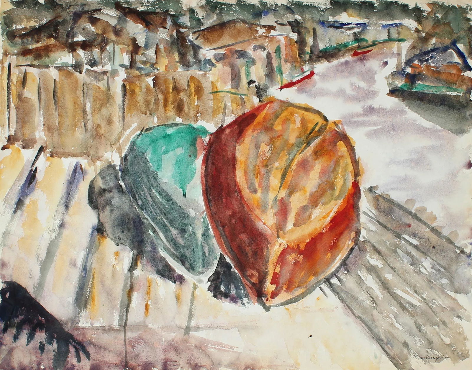 Expressionist Boats in Watercolor, Mid 20th Century - 3