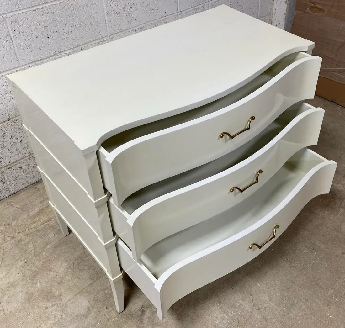 Linen Lacquer Finish With Brass Handles McCoy Bedside Chest From the Madeline Stuart Collection - 5