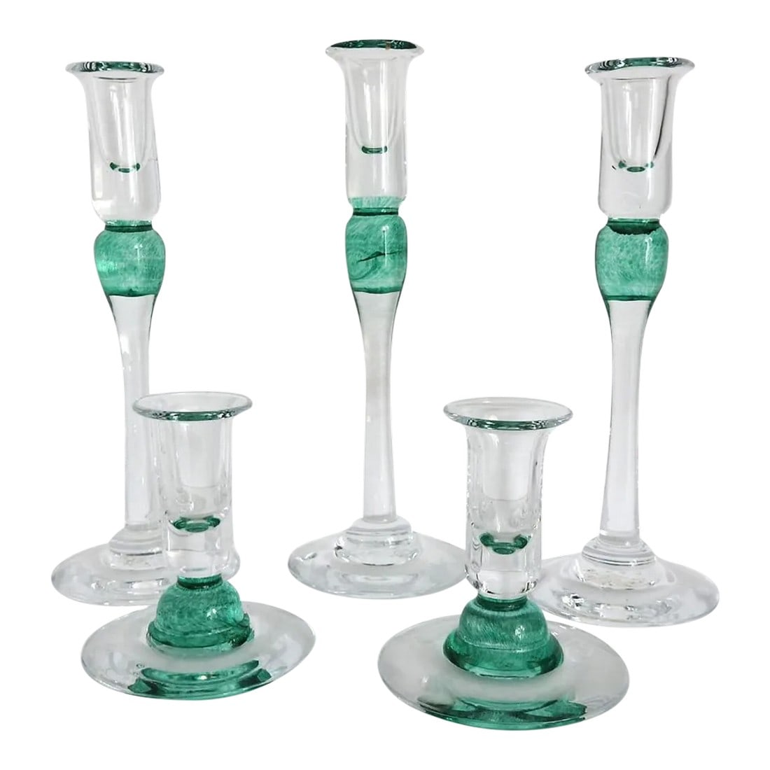 1990s Jerpoint Glass Studio Hand Blown Candle Holders- Set of 5 (1 of 6)