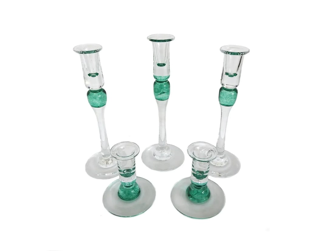 1990s Jerpoint Glass Studio Hand Blown Candle Holders- Set of 5 - 2