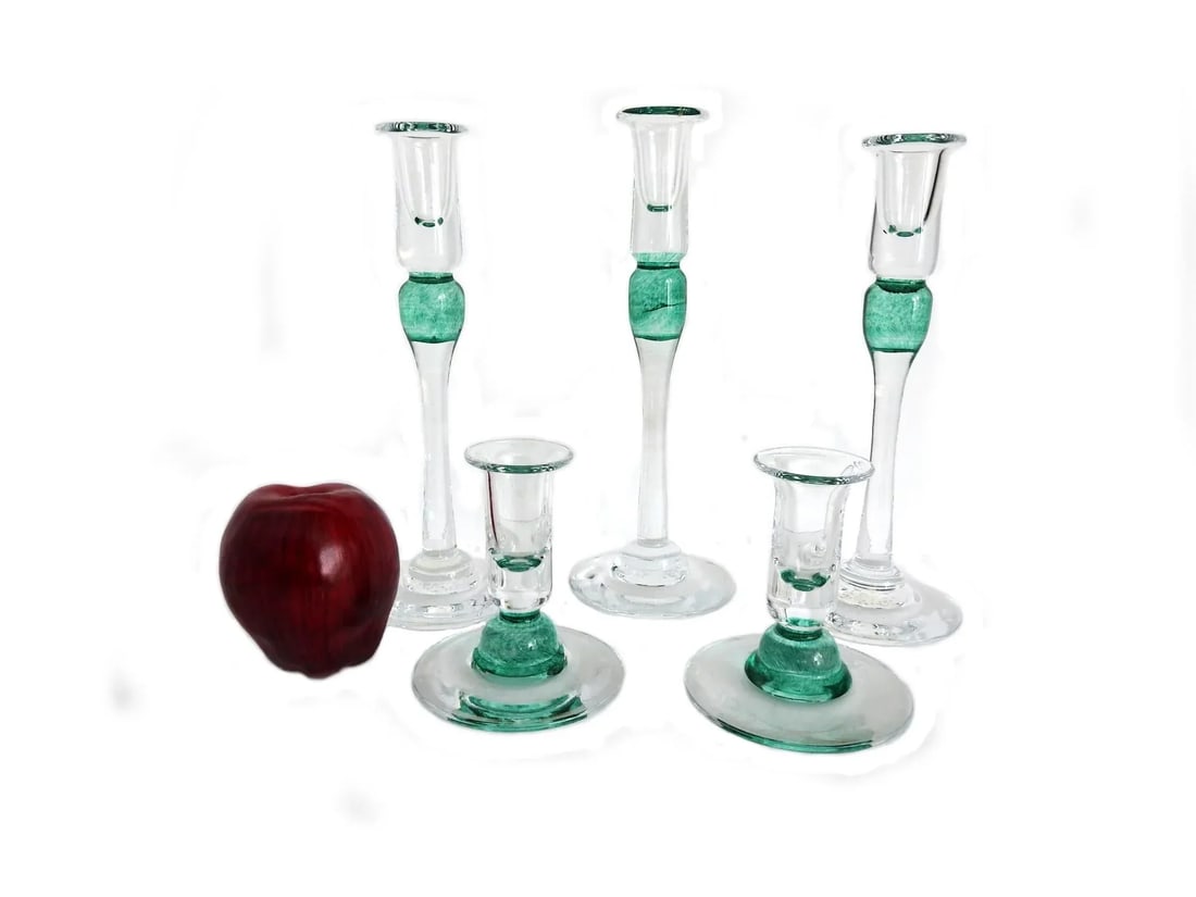 1990s Jerpoint Glass Studio Hand Blown Candle Holders- Set of 5 - 3
