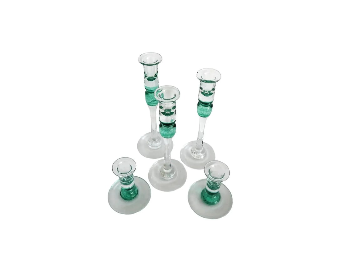 1990s Jerpoint Glass Studio Hand Blown Candle Holders- Set of 5 - 4