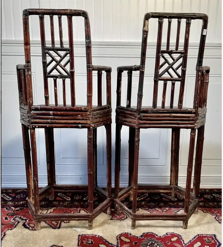 Pair of Early 20th Century Chinese Bamboo Chairs - 8