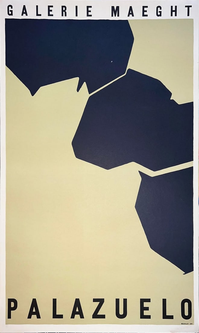 Pablo Palazuelo at Galerie Maeght, Paris, 1958 (Mourlot Print) Exhibition Poster: RARE Exhibit Poster Lithograph, Pablo Palazuelo at Galerie Maeght, Paris, 1958 (Mourlot print) Height: 26.5" Width: 17" Velvet matte paper. Artist: Pablo Palazuelo was a Spanish painter and sculptor w