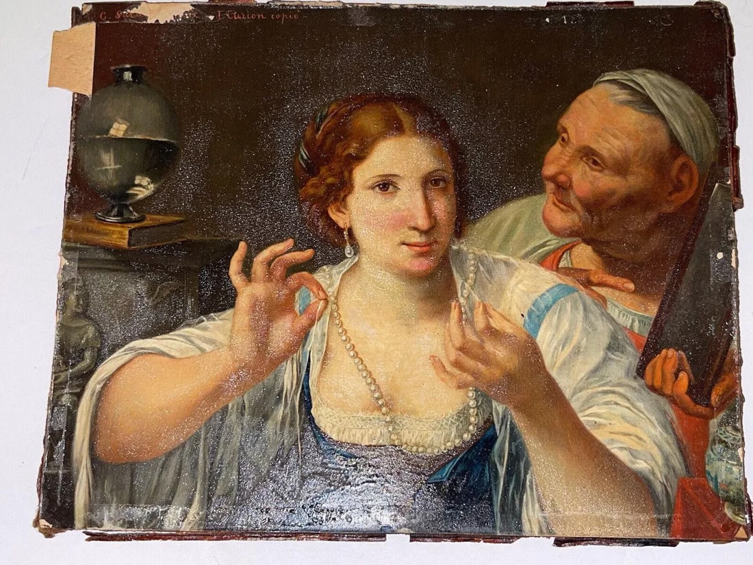 19th Century Grand Tour Oil Painting, Ignazio Curion 1828-1908, After Angelo Caroselli "Allegory of - 4