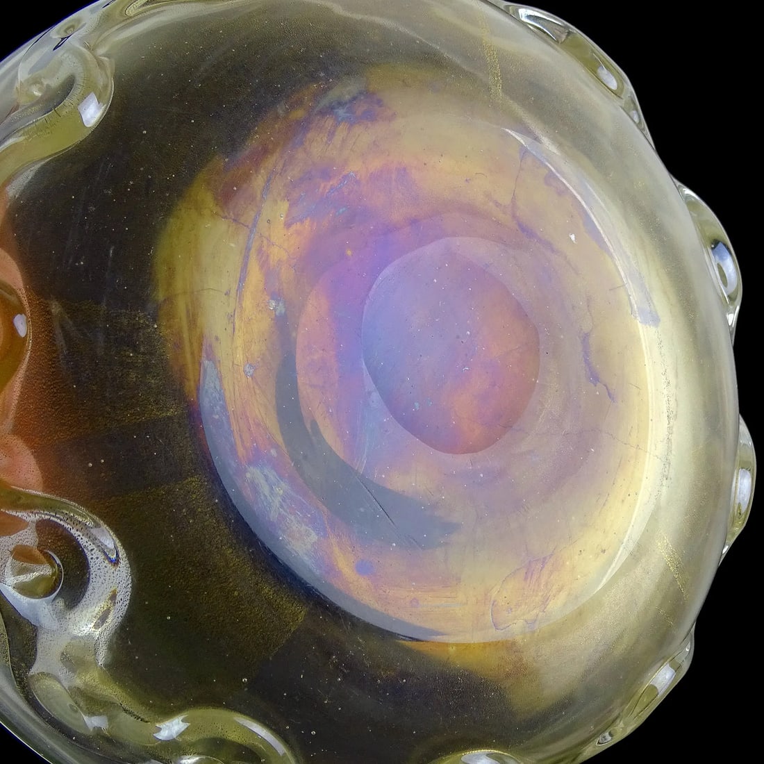 Murano Vintage Seguso Vetri d'Arte Flavio Poli Gold Flecks Iridescent Italian Art Glass Wave Design - 11