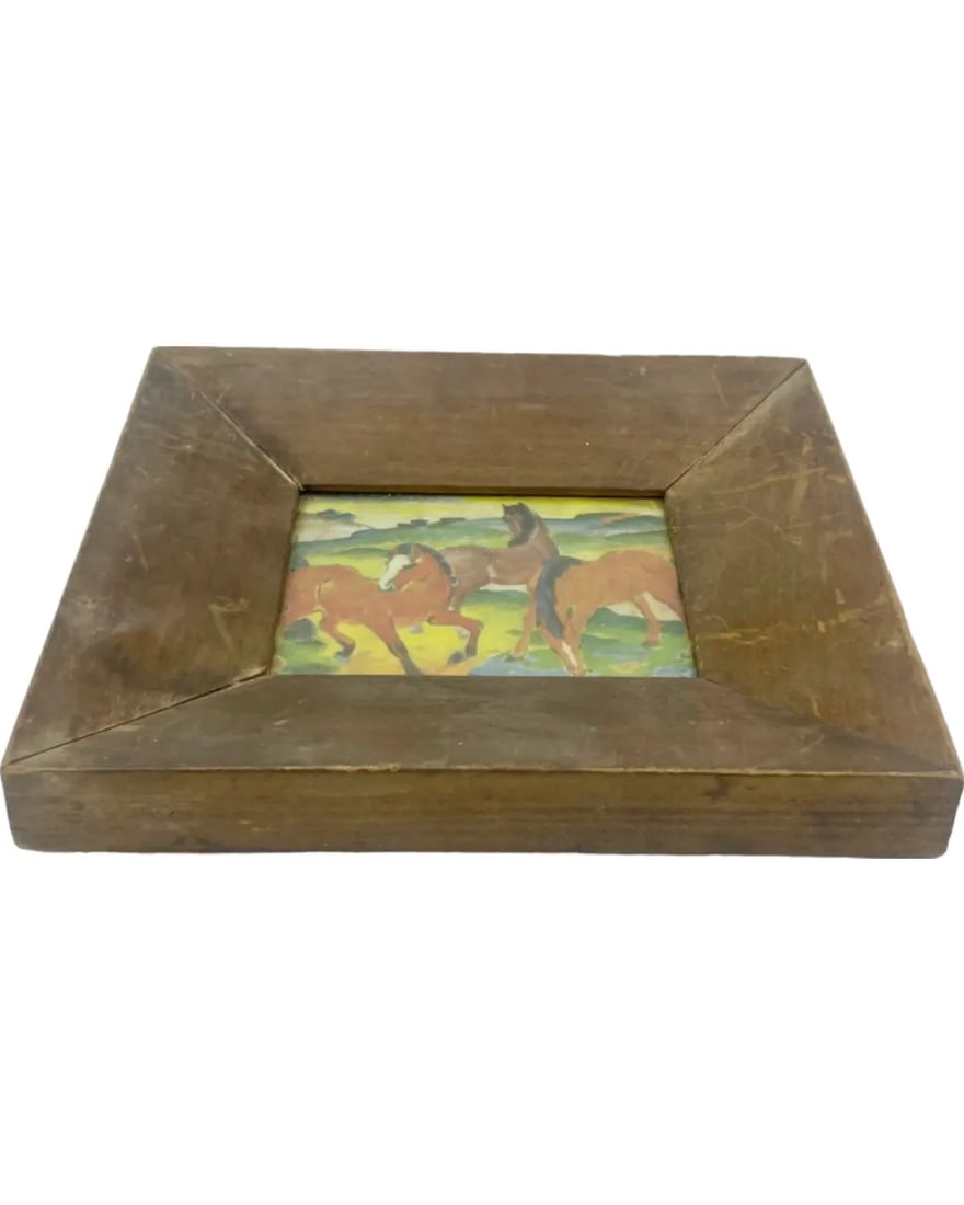 Vintage Equestrian Three Brown Horses Framed Art Print 8.25 X 7.25" - 3