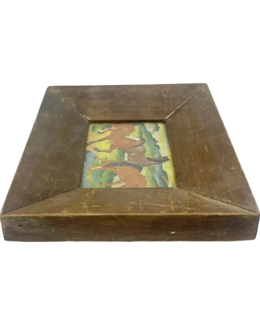 Vintage Equestrian Three Brown Horses Framed Art Print 8.25 X 7.25" - 4