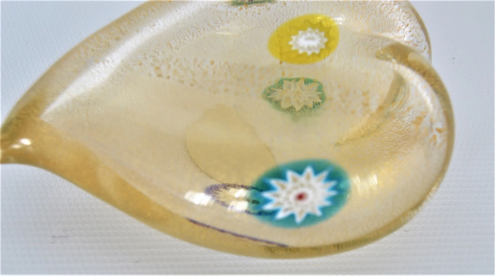 Vintage Murano Glass Heart With Gold Aventurine and Murrines Paperweight - Signed - 10