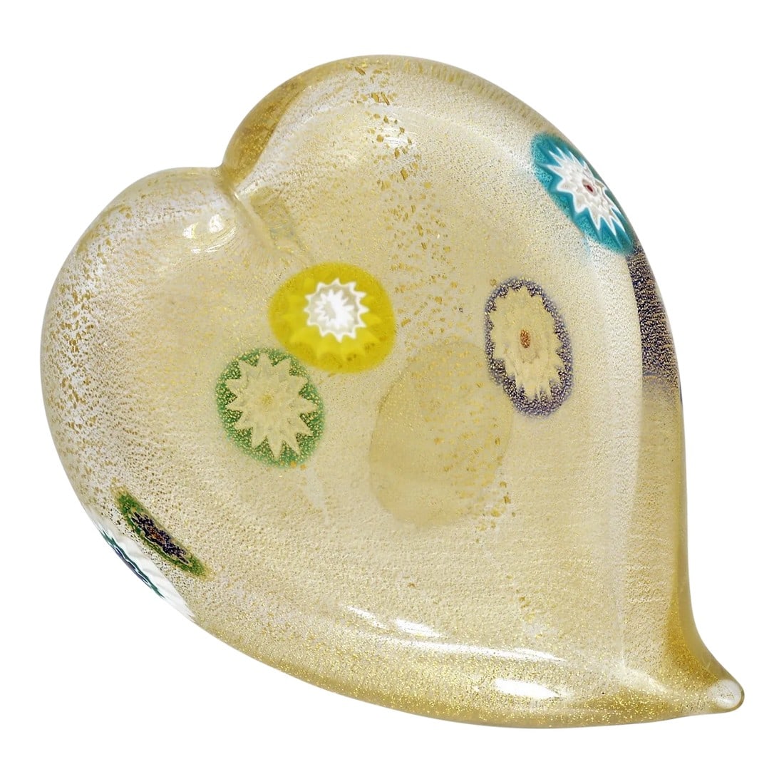 Vintage Murano Glass Heart With Gold Aventurine and Murrines Paperweight - Signed (1 of 10)