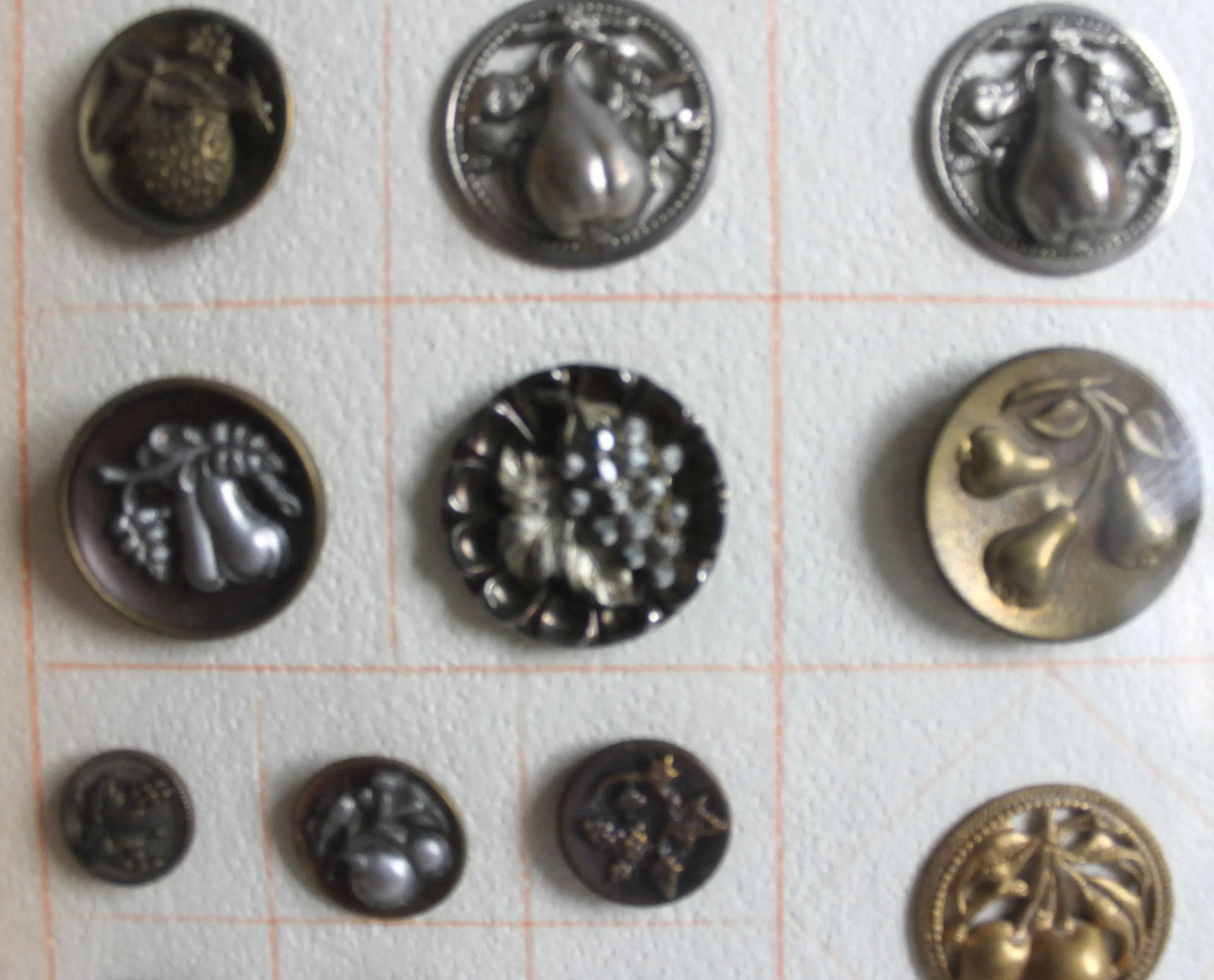 1920s Fruit Buttons Vintage in Shadow Frame, 62 - 4